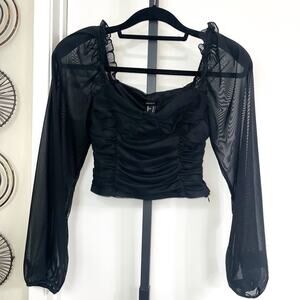 Forever 21 Whimsygoth Dark Fairy Coquette Ruched Crop Top - Black, Size M